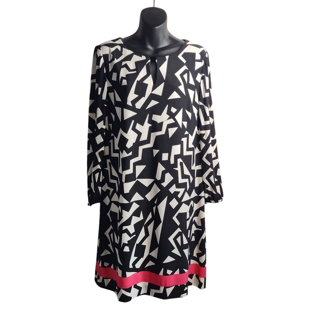 Tahari Arthur Levine Dress Womens Size 8 Geometric Artsy Shift Keyhole Back Zip